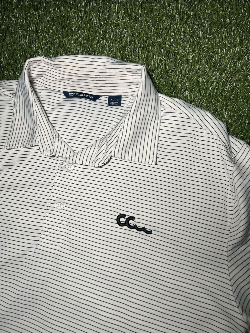 Cutter & Buck Men's XL White Striped Golf Polo